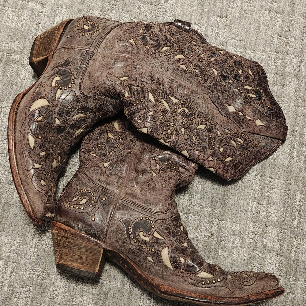 Embroidered Leather Heeled Boots